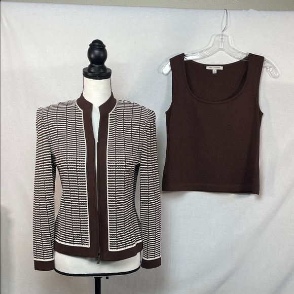 St. John Suit Jacket Rich Brown Knit Tank Top set - Picture 1 of 17